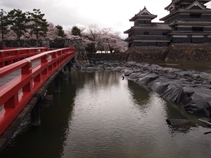 修復中の松本城埋門石垣